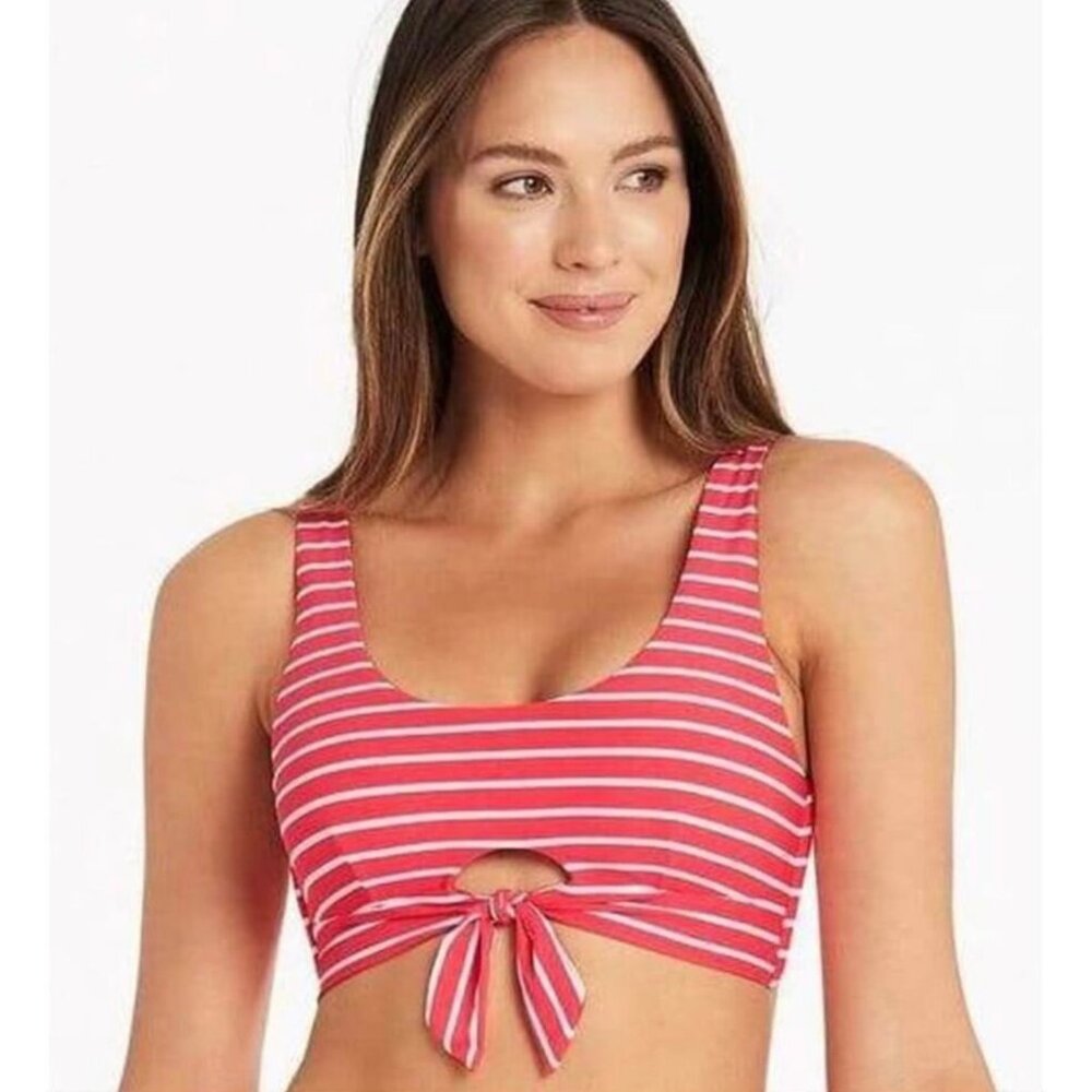 SEA LEVEL SWIM Women’s NEW Charmarel Tie Front Crop Bikini Top "Coral" | Size 8‎